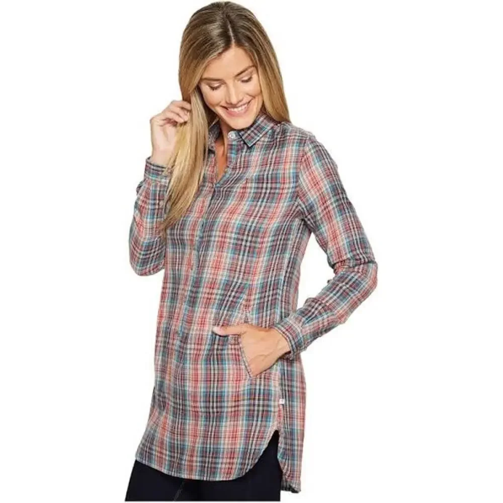 Toad & Co Mixo Plaid Tunic in Hydro Sz XS Organic Cotton Comfortable Casual Cozy